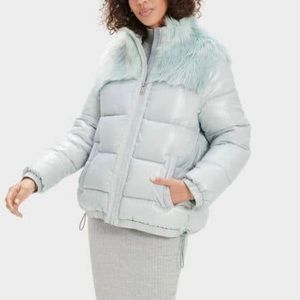 🆕UGG HOoded Buffer Faux Fur Jacket nice color (Patel blue)